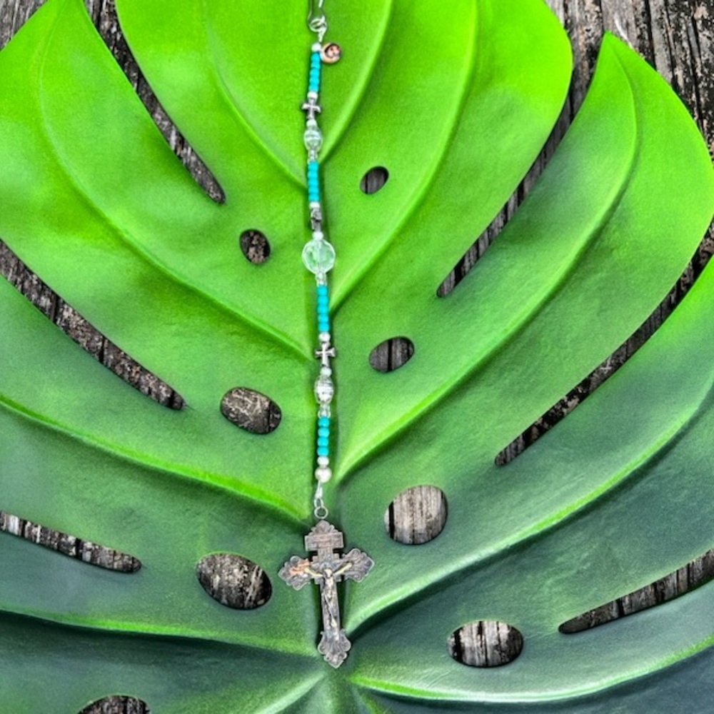 Silver and blue Crucifix Sun Catcher